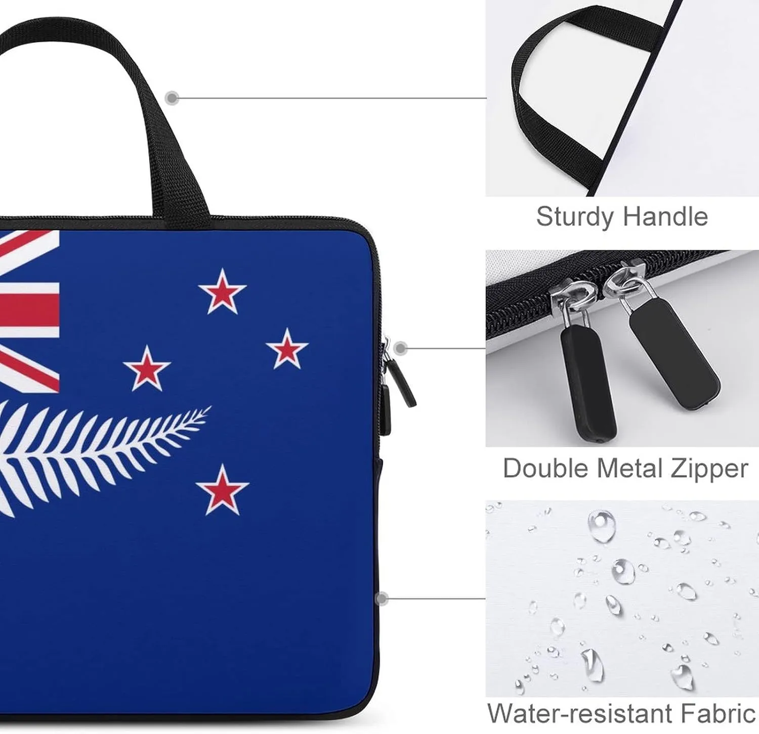 Flag of New Zealand with Silver Fern Laptop Bag Laptop Case Sleeve Work Laptop Shoulder Bag Portable Travel Laptop Briefcase