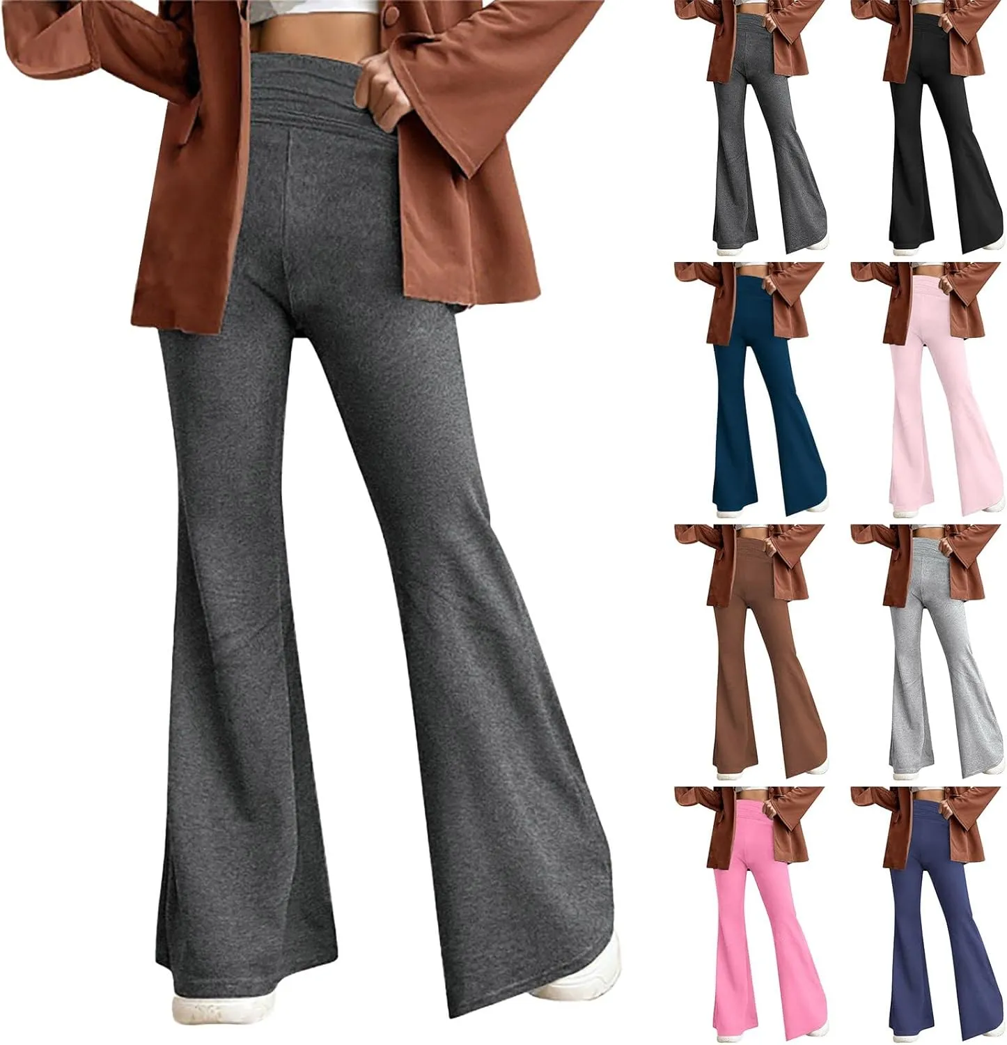 Flare Leggings for Women Fold Over Yoga Pants Y2K Low Rise Wide Leg Bell Bottom Trousers Soft Bootcut Skinny Legging