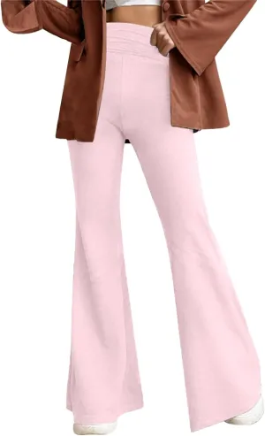 Flare Leggings for Women Fold Over Yoga Pants Y2K Low Rise Wide Leg Bell Bottom Trousers Soft Bootcut Skinny Legging