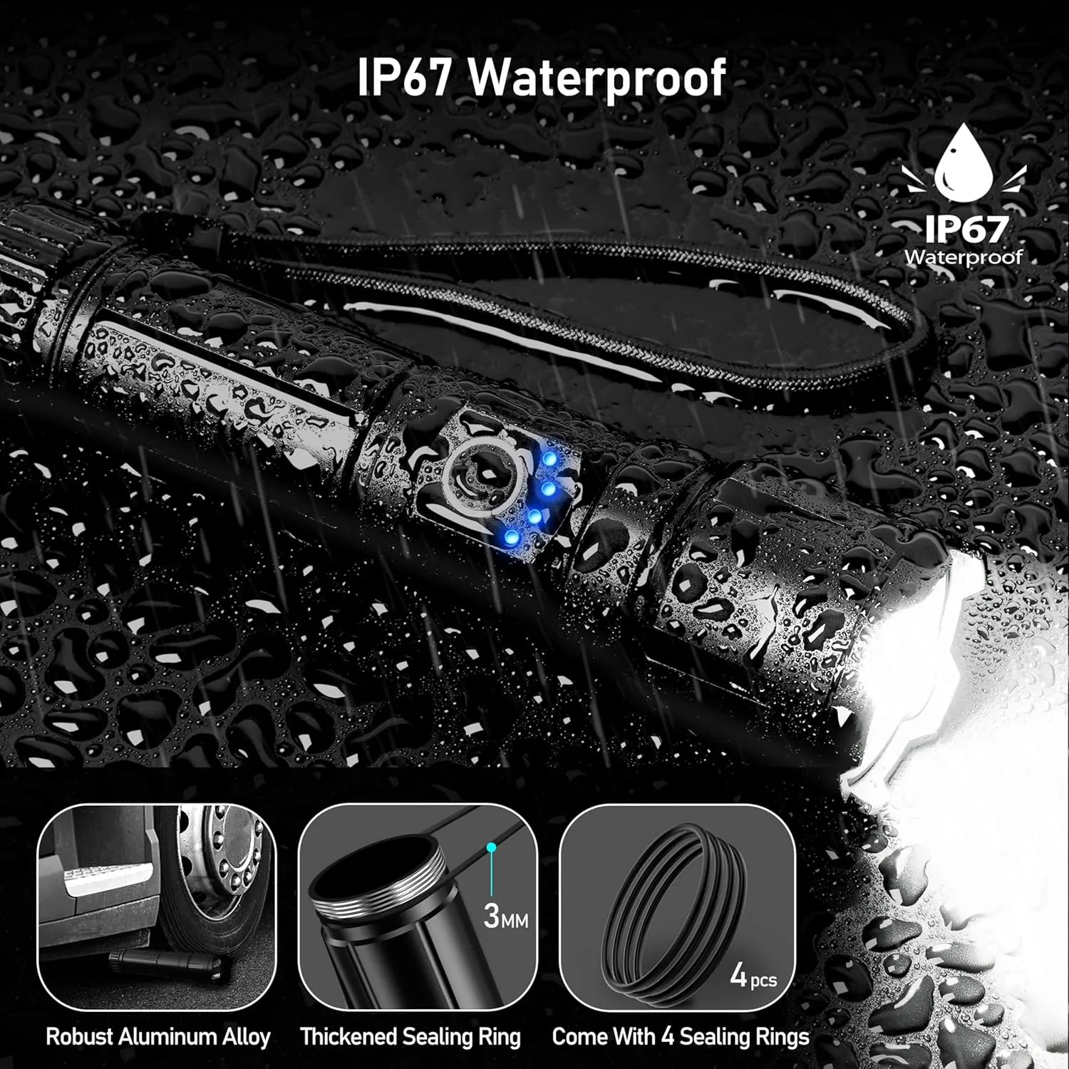 Flashlight Rechargeable, High Lumens Super Bright Flashlights - Zoomable, 5 Light Modes, IP67 Waterproof, Powerful Long Lasting Handheld Flash Light for Emergencies, Camping, Hiking