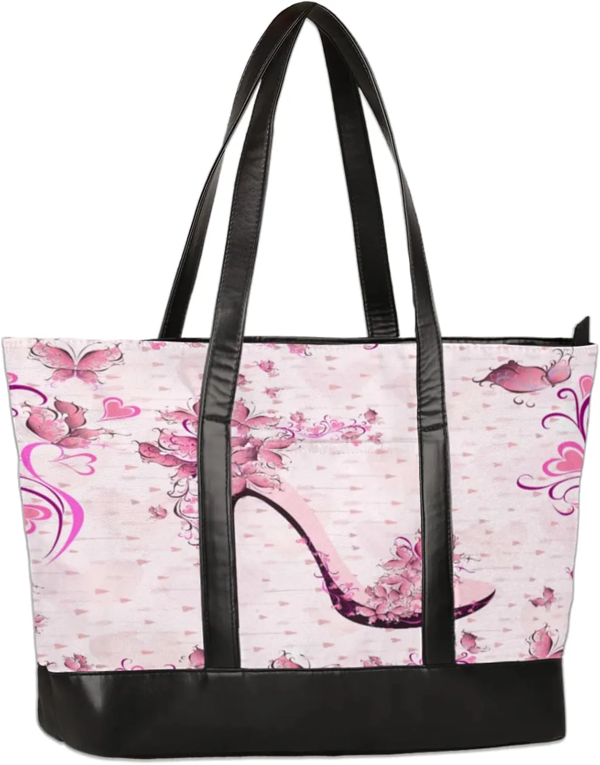 Flower High Heels Laptop Tote Bag for Women Lightweight Work Purse with Multiple Compartments Fits 13-15.6 Inch Laptop Tablet Shoulder Bag for Office Travel Daily Use