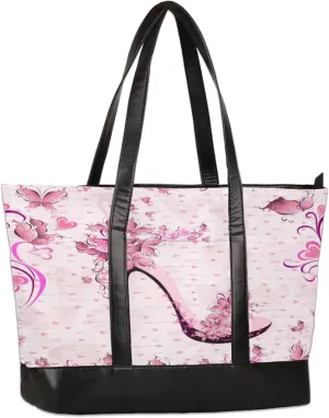 Flower High Heels Laptop Tote Bag for Women Lightweight Work Purse with Multiple Compartments Fits 13-15.6 Inch Laptop Tablet Shoulder Bag for Office Travel Daily Use