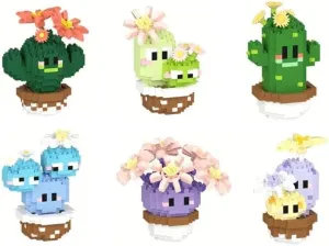 Flowers & Cactus Building Sets for Adults, 6 Pack Succulents Bonsai Décor Model Kits, Tiny Plants Party Favors For Kids 8-12, Goodie Bag Stuffers, Prize Box Toys Gifts for Kids, Botanical Lovers