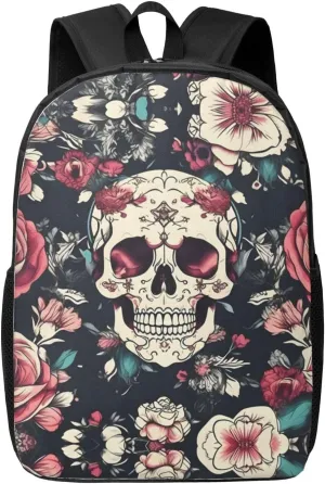 Flowers Skull Ornamental Pattern Print Lightweight Laptop Backpack-Personal Item Travel Bag,Travel Backpack Carry On Flight Approved