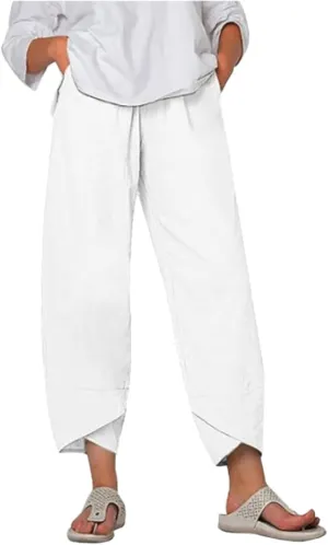 Flowy Capri Pants for Women Casual Summer Wide Leg Cropped Baggy Trousers with Pockets Palazzo Lounge Pants