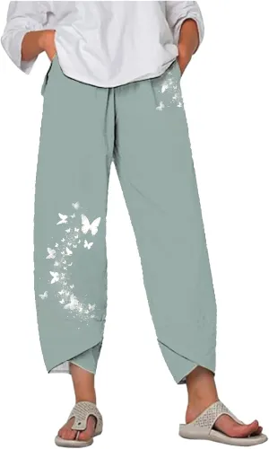 Flowy Capri Pants for Women Casual Summer Wide Leg Cropped Baggy Trousers with Pockets Palazzo Lounge Pants