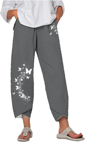 Flowy Capri Pants for Women Casual Summer Wide Leg Cropped Baggy Trousers with Pockets Palazzo Lounge Pants