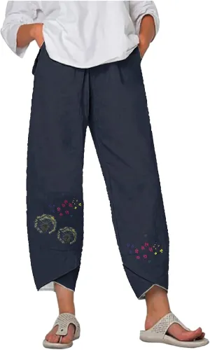 Flowy Capri Pants for Women Casual Summer Wide Leg Cropped Baggy Trousers with Pockets Palazzo Lounge Pants