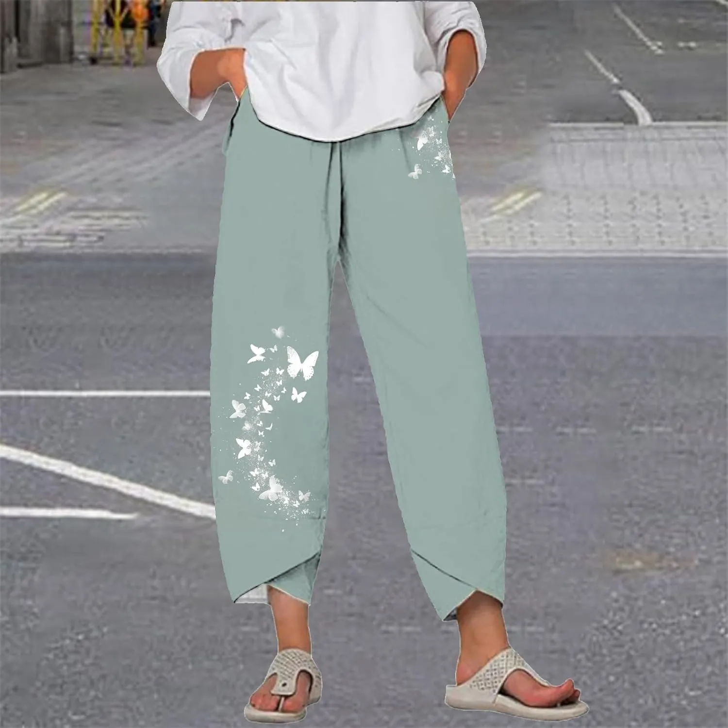 Flowy Capri Pants for Women Casual Summer Wide Leg Cropped Baggy Trousers with Pockets Palazzo Lounge Pants