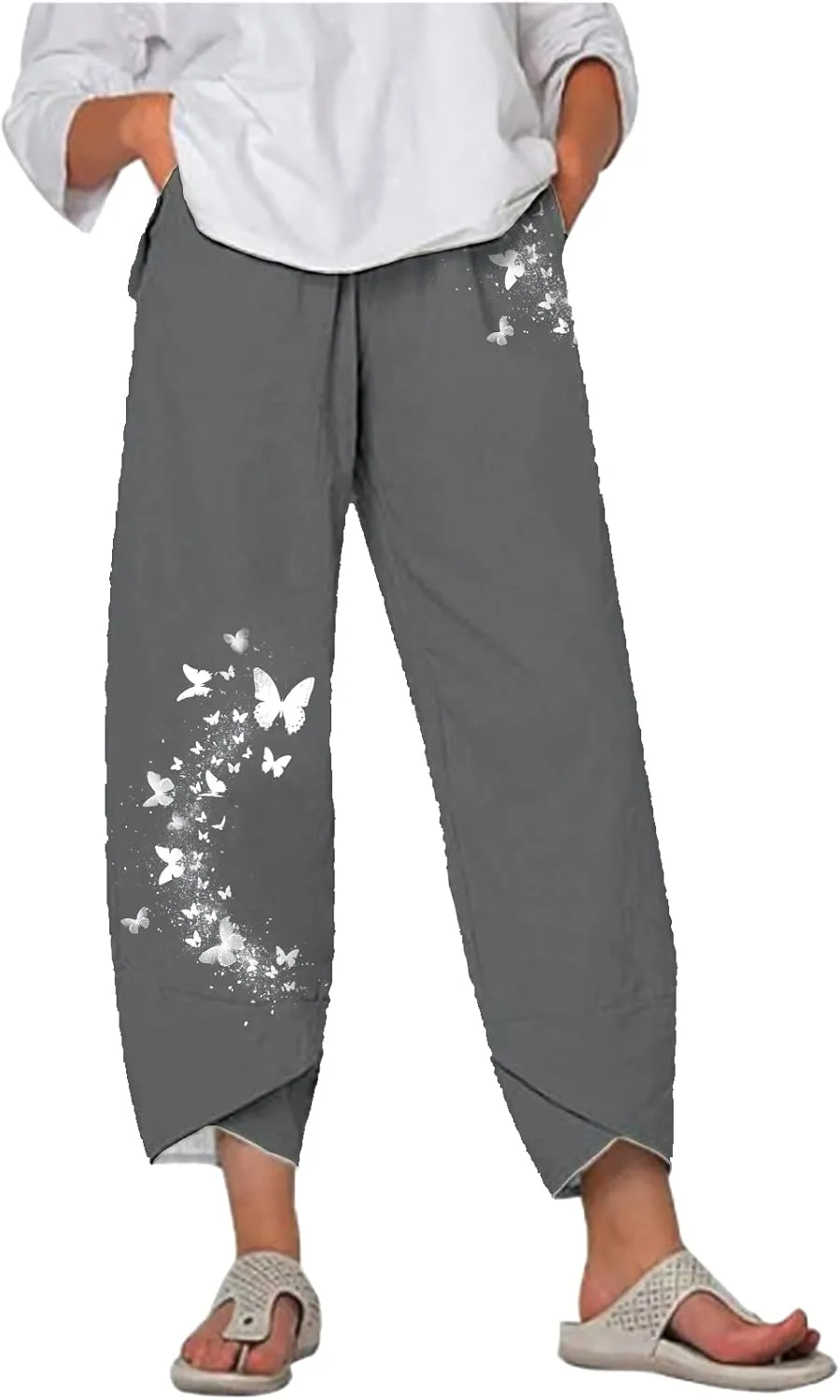 Flowy Capri Pants for Women Casual Summer Wide Leg Cropped Baggy Trousers with Pockets Palazzo Lounge Pants
