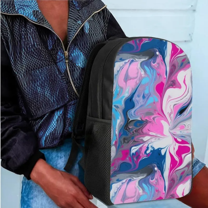 Fluid Art Painting Gradient School Backpack for Girls Cute Kids Liquid Hand Drawing Lunch Boxes and Pencil Case 3-Pieces for Teens Boys School Pencil Cases Schoolbag Set
