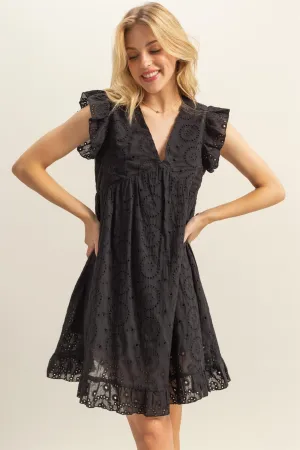 Flutter Sleeve Eyelet Mini Dress