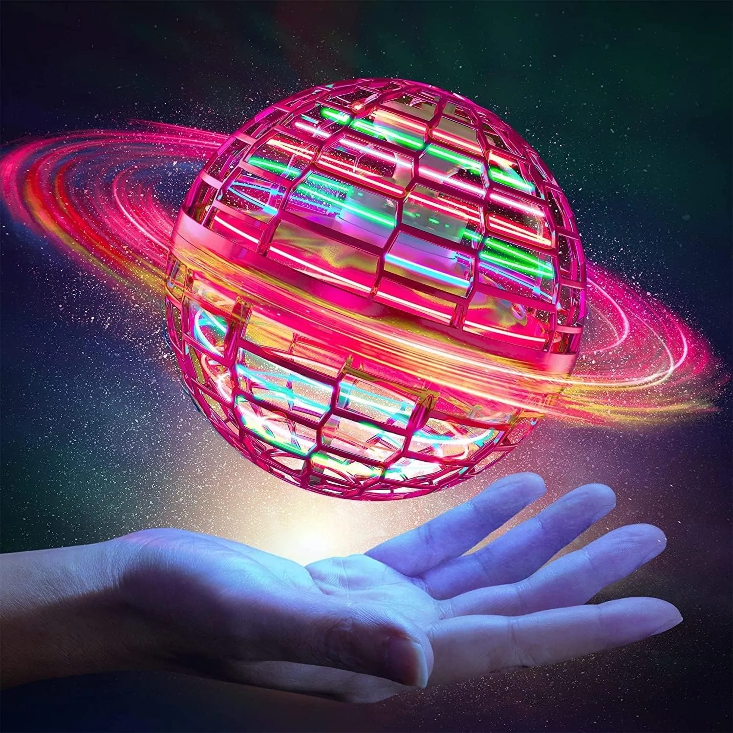 Flying Orb Ball Toy for 6 7 8 9 10 11 12  Years Old Girls Boys Kids Teens, Hover Ball Boomerang Fly Magic Galaxy , Hand Mini Drone Orbit Fidget Spinner, Cool Stuff Christmas Birthday Toy, Red