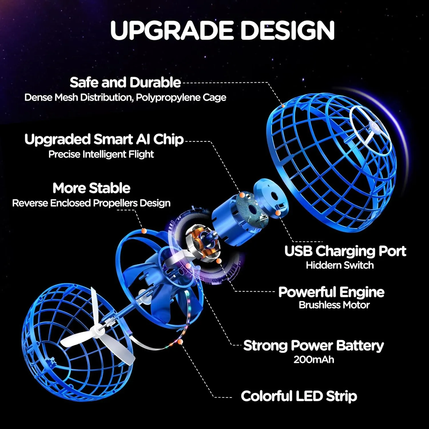 Flying Orb Ball Toys Upgraded Hover Soaring Fly Toy Cosmic Globe Magic Boomerang Fidget Spinner Hand Drone Orbit Cool Toys Gift for 6 7 8 9 10  Year Old Boys Girls Outdoor Indoor (Blue)
