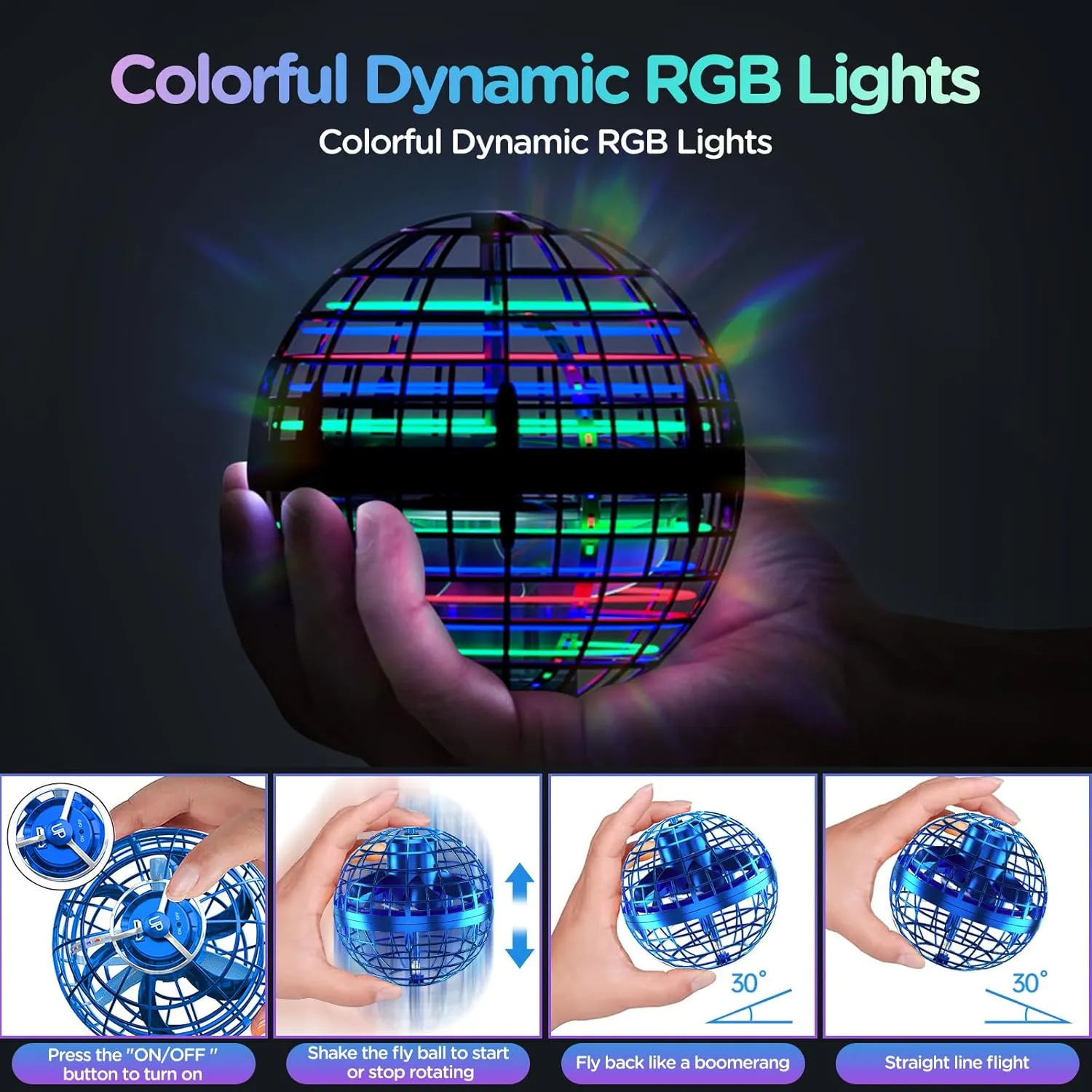 Flying Orb Ball Toys Upgraded Hover Soaring Fly Toy Cosmic Globe Magic Boomerang Fidget Spinner Hand Drone Orbit Cool Toys Gift for 6 7 8 9 10  Year Old Boys Girls Outdoor Indoor (Blue)