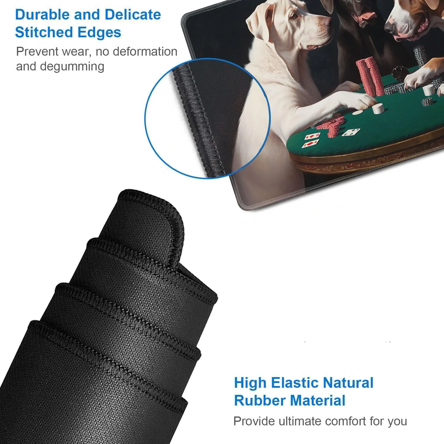 for MTG Playmat   Drawstring Travel Pouch   6 Dice Counter, for Tabletop Trading Card Game Playmats or Large Mouse Pad, Anti-Slip Rubber 24 x 14 in, Dogs Playing Poker for TCG Playmat