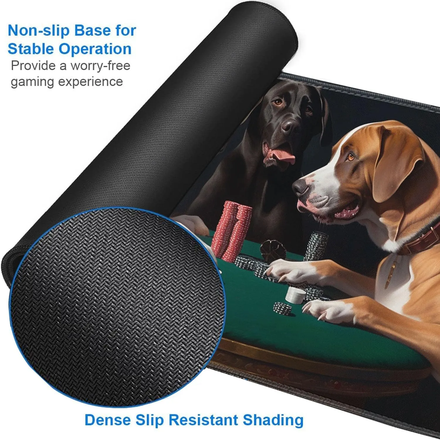 for MTG Playmat   Drawstring Travel Pouch   6 Dice Counter, for Tabletop Trading Card Game Playmats or Large Mouse Pad, Anti-Slip Rubber 24 x 14 in, Dogs Playing Poker for TCG Playmat