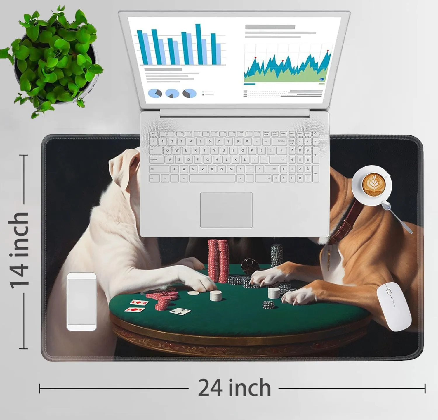 for MTG Playmat   Drawstring Travel Pouch   6 Dice Counter, for Tabletop Trading Card Game Playmats or Large Mouse Pad, Anti-Slip Rubber 24 x 14 in, Dogs Playing Poker for TCG Playmat