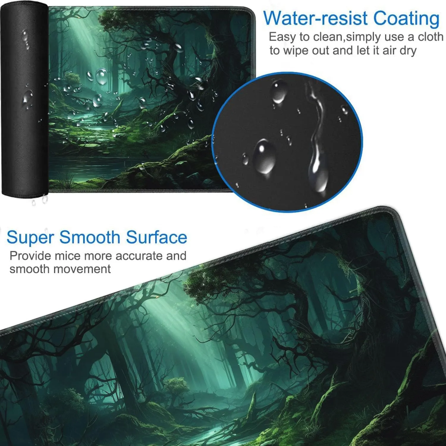 for MTG Playmat   Drawstring Travel Pouch   6 Dice Counter, for Tabletop Trading Card Game Playmats or Large Mouse Pad, Anti-Slip Rubber 24 x 14 in, Green Forest for TCG Playmat