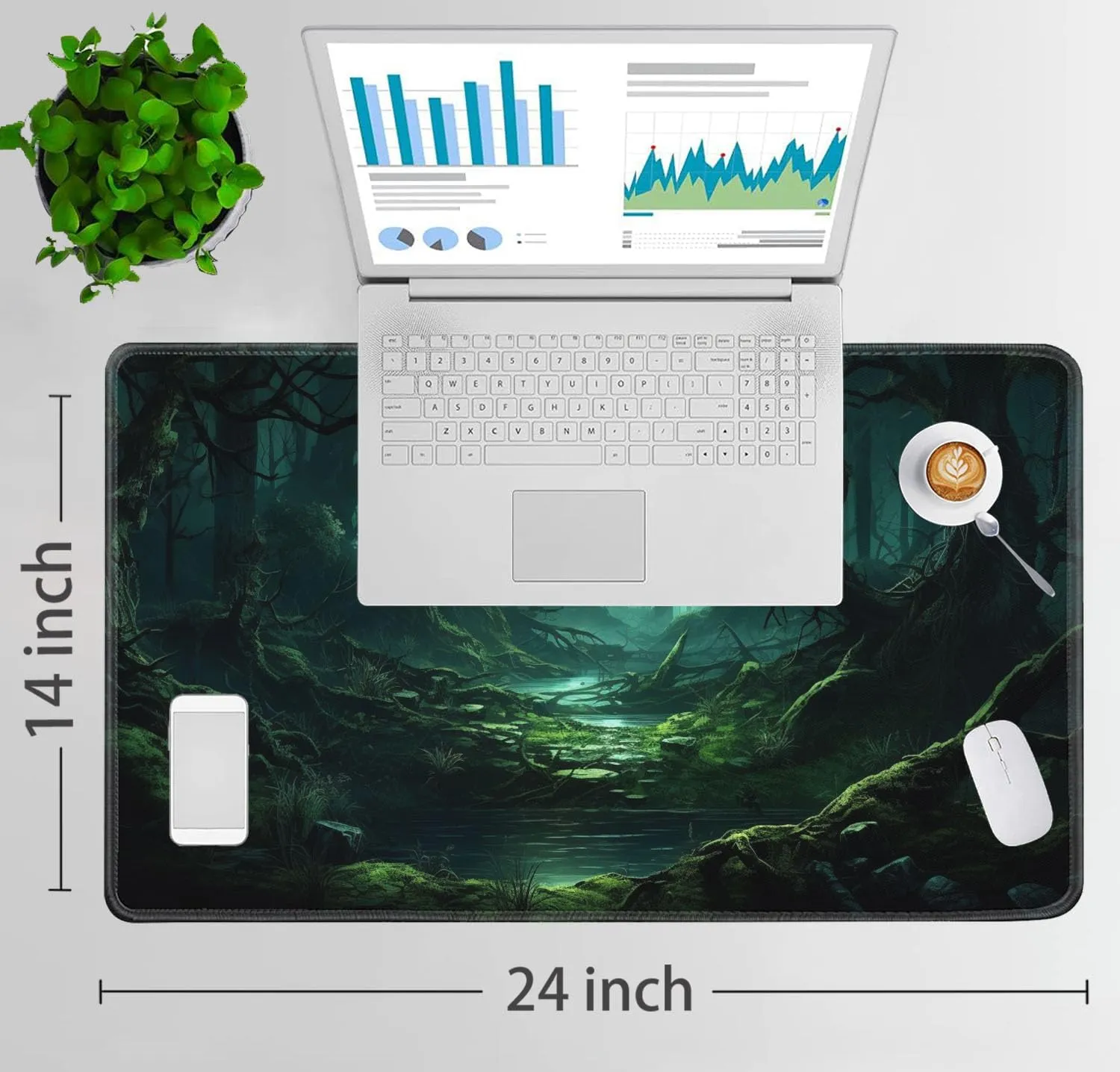 for MTG Playmat   Drawstring Travel Pouch   6 Dice Counter, for Tabletop Trading Card Game Playmats or Large Mouse Pad, Anti-Slip Rubber 24 x 14 in, Green Forest for TCG Playmat