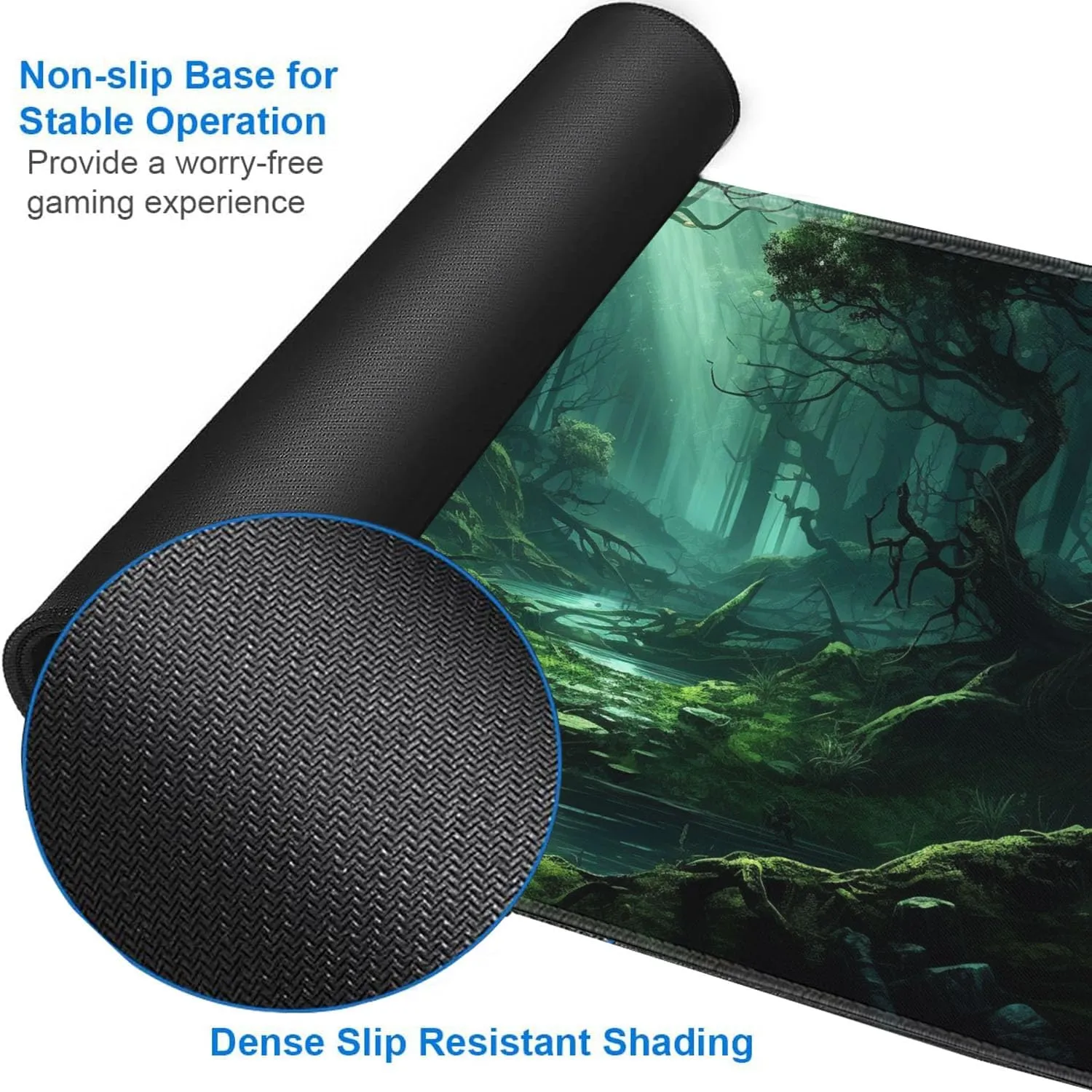for MTG Playmat   Drawstring Travel Pouch   6 Dice Counter, for Tabletop Trading Card Game Playmats or Large Mouse Pad, Anti-Slip Rubber 24 x 14 in, Green Forest for TCG Playmat