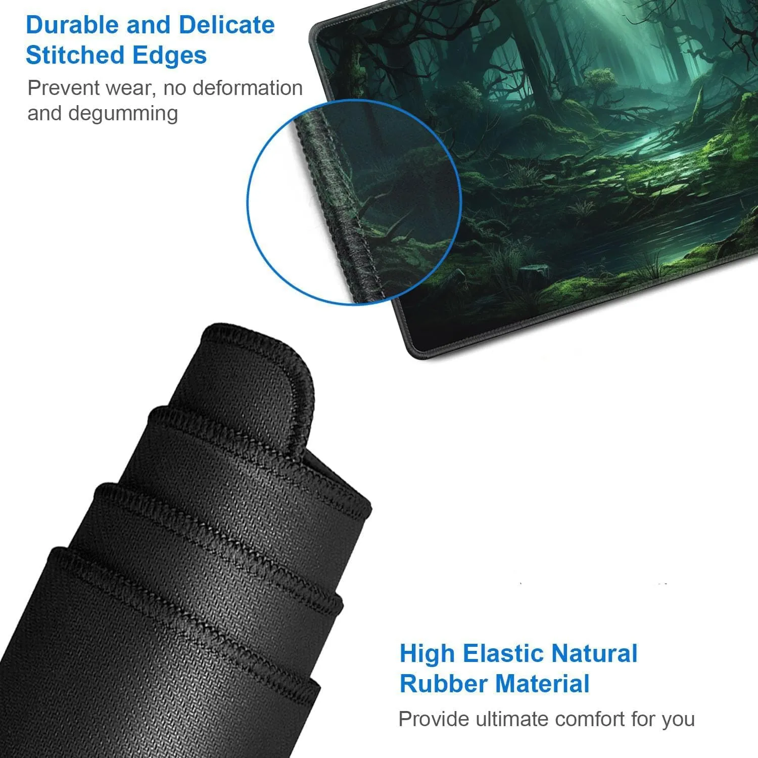 for MTG Playmat   Drawstring Travel Pouch   6 Dice Counter, for Tabletop Trading Card Game Playmats or Large Mouse Pad, Anti-Slip Rubber 24 x 14 in, Green Forest for TCG Playmat