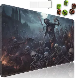 for MTG Playmat   Drawstring Travel Pouch   6 Dice Counter, for Tabletop Trading Card Game Playmats or Mouse Pad, Anti-Slip Rubber 24 x 14 in, Army of Skeletons for TCG Playmat