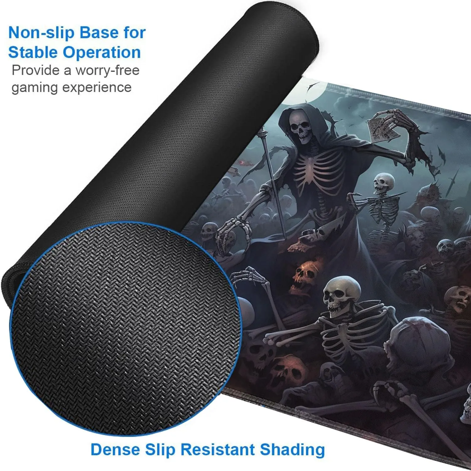 for MTG Playmat   Drawstring Travel Pouch   6 Dice Counter, for Tabletop Trading Card Game Playmats or Mouse Pad, Anti-Slip Rubber 24 x 14 in, Army of Skeletons for TCG Playmat