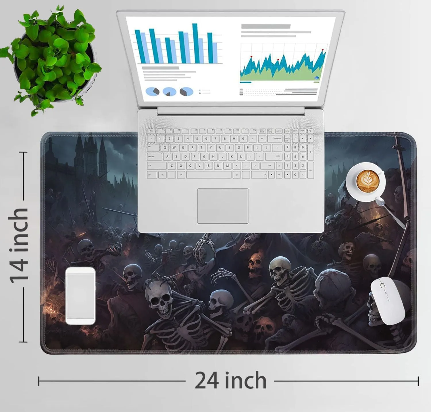 for MTG Playmat   Drawstring Travel Pouch   6 Dice Counter, for Tabletop Trading Card Game Playmats or Mouse Pad, Anti-Slip Rubber 24 x 14 in, Army of Skeletons for TCG Playmat