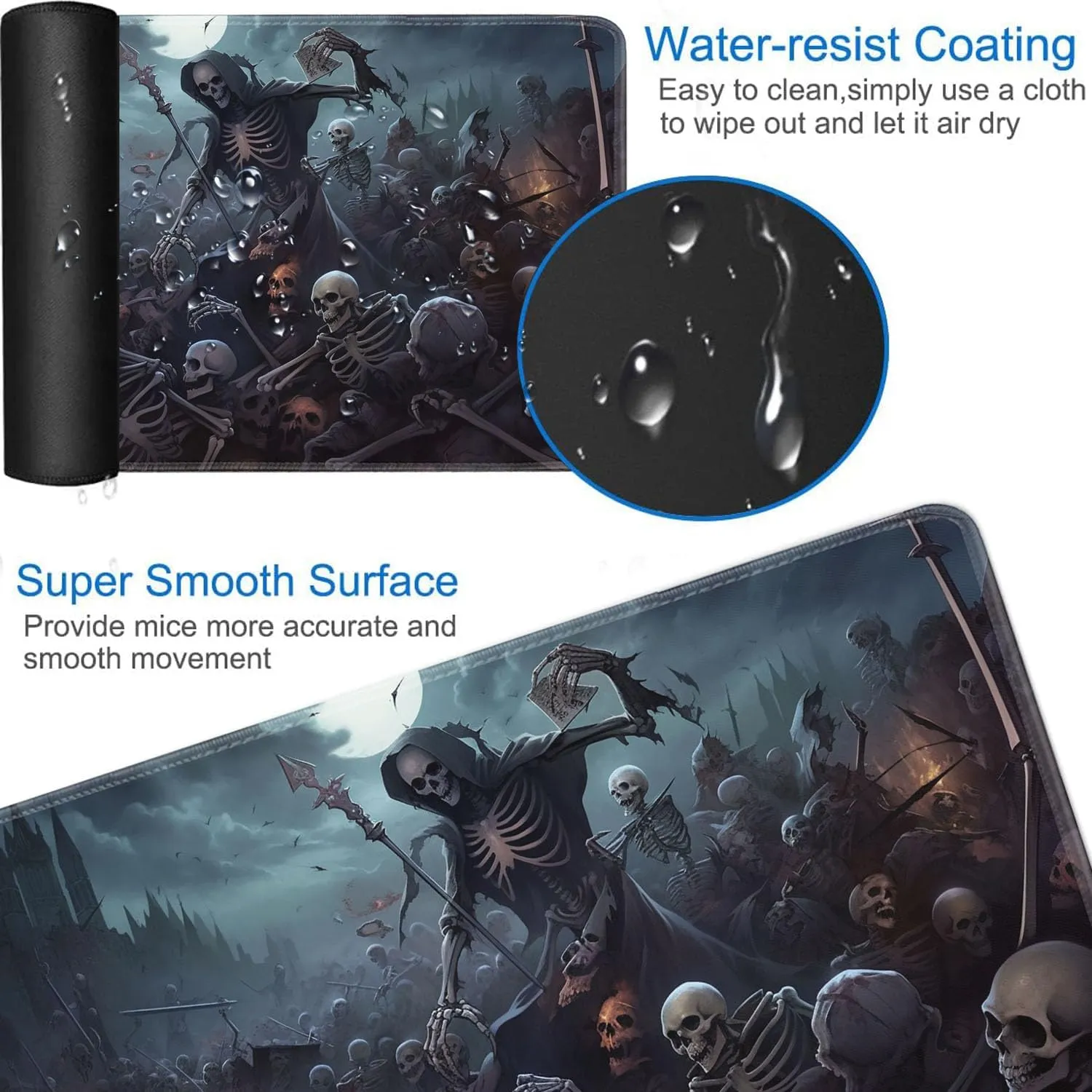 for MTG Playmat   Drawstring Travel Pouch   6 Dice Counter, for Tabletop Trading Card Game Playmats or Mouse Pad, Anti-Slip Rubber 24 x 14 in, Army of Skeletons for TCG Playmat