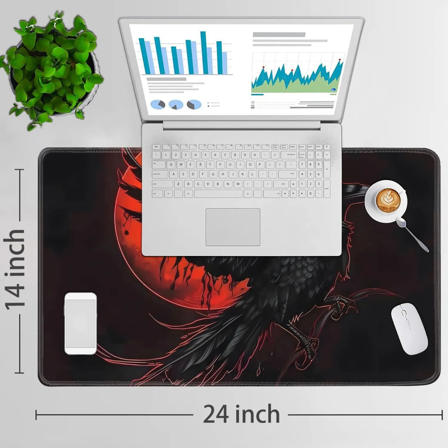 for MTG Playmat   Drawstring Travel Pouch   6 Dice Counter, for Tabletop Trading Card Game Playmats or Mouse Pad, Anti-Slip Rubber 24 x 14 in, Black Raven, Red Moon for TCG Playmat (No with Zone)