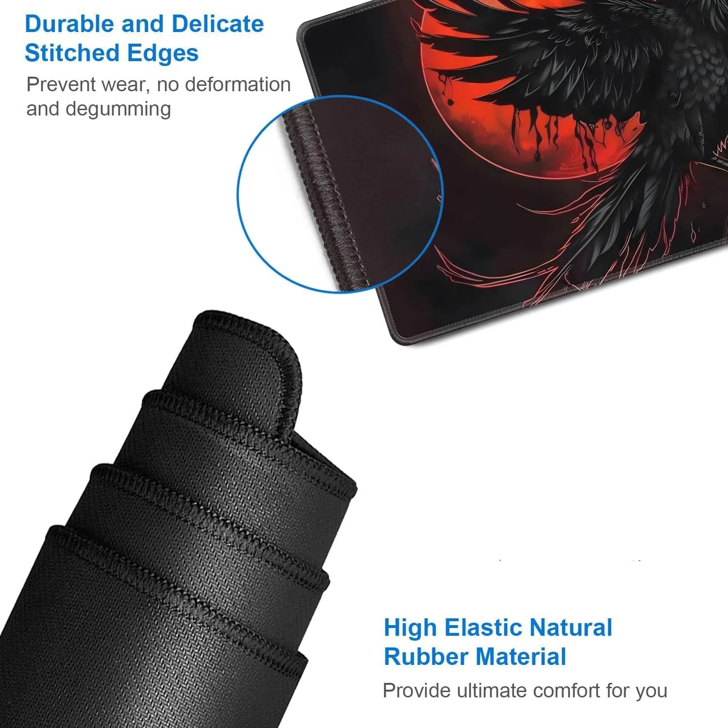 for MTG Playmat   Drawstring Travel Pouch   6 Dice Counter, for Tabletop Trading Card Game Playmats or Mouse Pad, Anti-Slip Rubber 24 x 14 in, Black Raven, Red Moon for TCG Playmat (No with Zone)