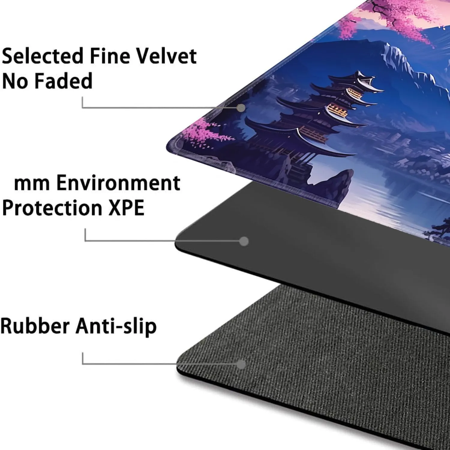 for MTG Playmat   Drawstring Travel Pouch   6 Dice Counter, for Tabletop Trading Card Game Playmats or Mouse Pad, Anti-Slip Rubber 24 x 14 in, Japanese Cherry Blossom Scenery for TCG Playmat