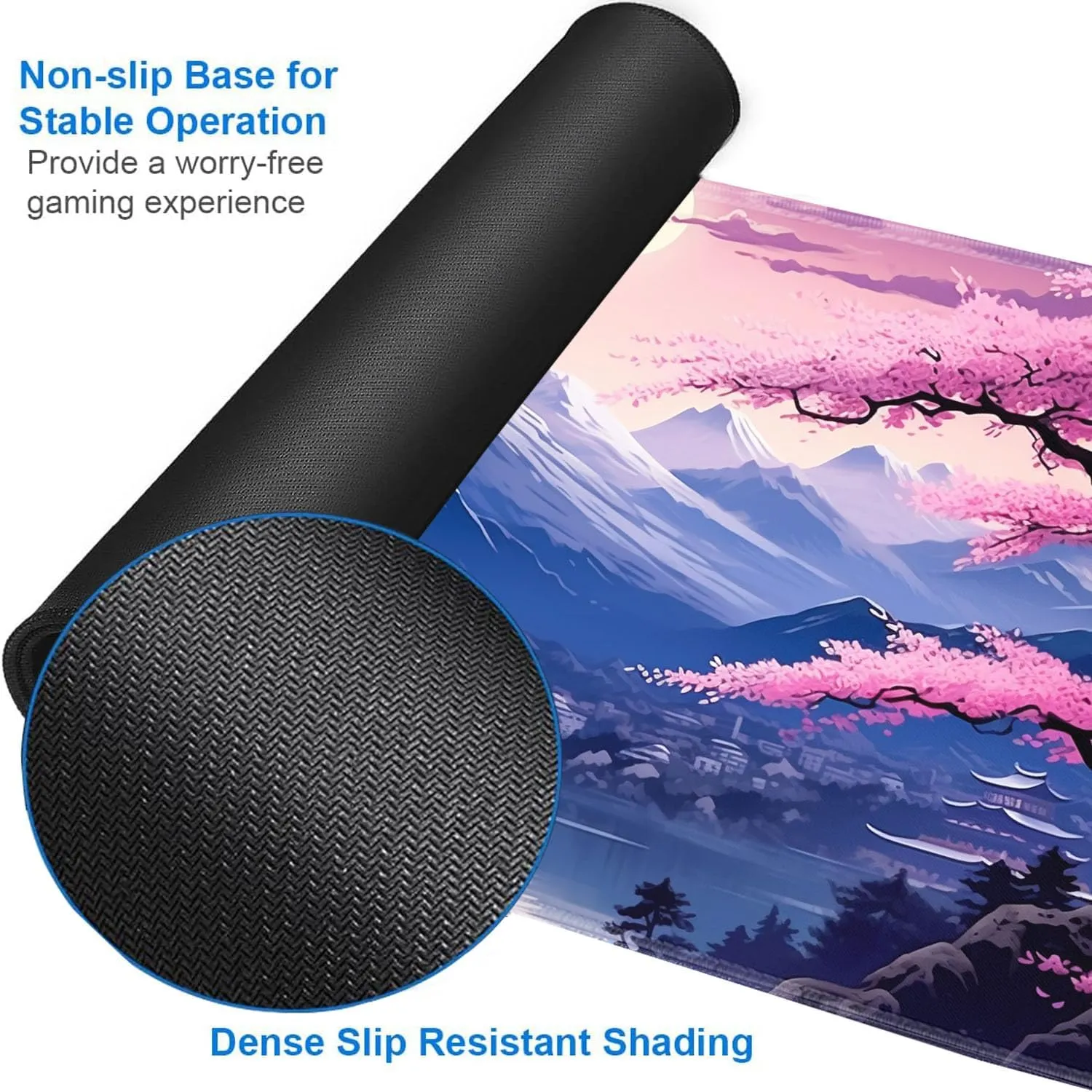 for MTG Playmat   Drawstring Travel Pouch   6 Dice Counter, for Tabletop Trading Card Game Playmats or Mouse Pad, Anti-Slip Rubber 24 x 14 in, Japanese Cherry Blossom Scenery for TCG Playmat