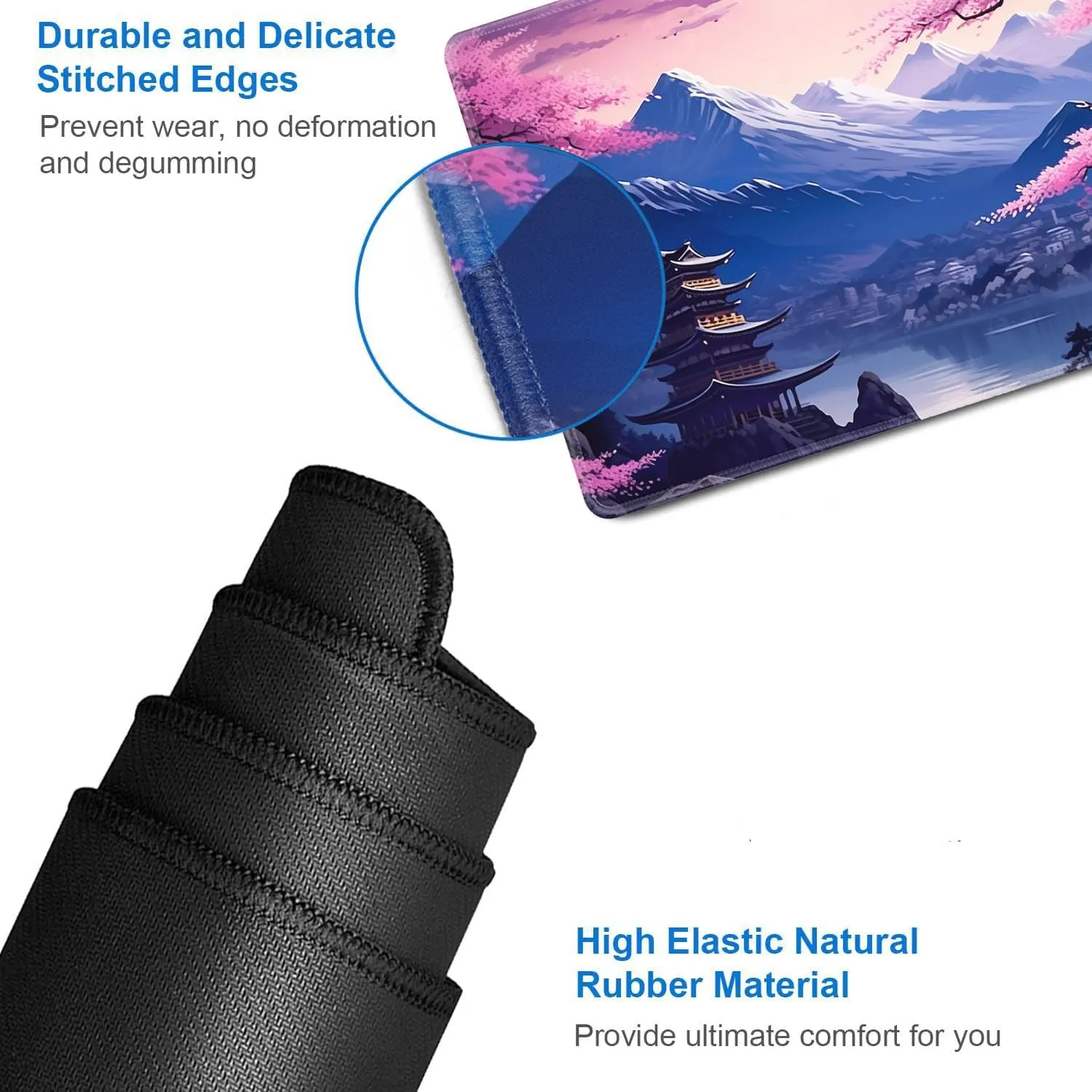 for MTG Playmat   Drawstring Travel Pouch   6 Dice Counter, for Tabletop Trading Card Game Playmats or Mouse Pad, Anti-Slip Rubber 24 x 14 in, Japanese Cherry Blossom Scenery for TCG Playmat