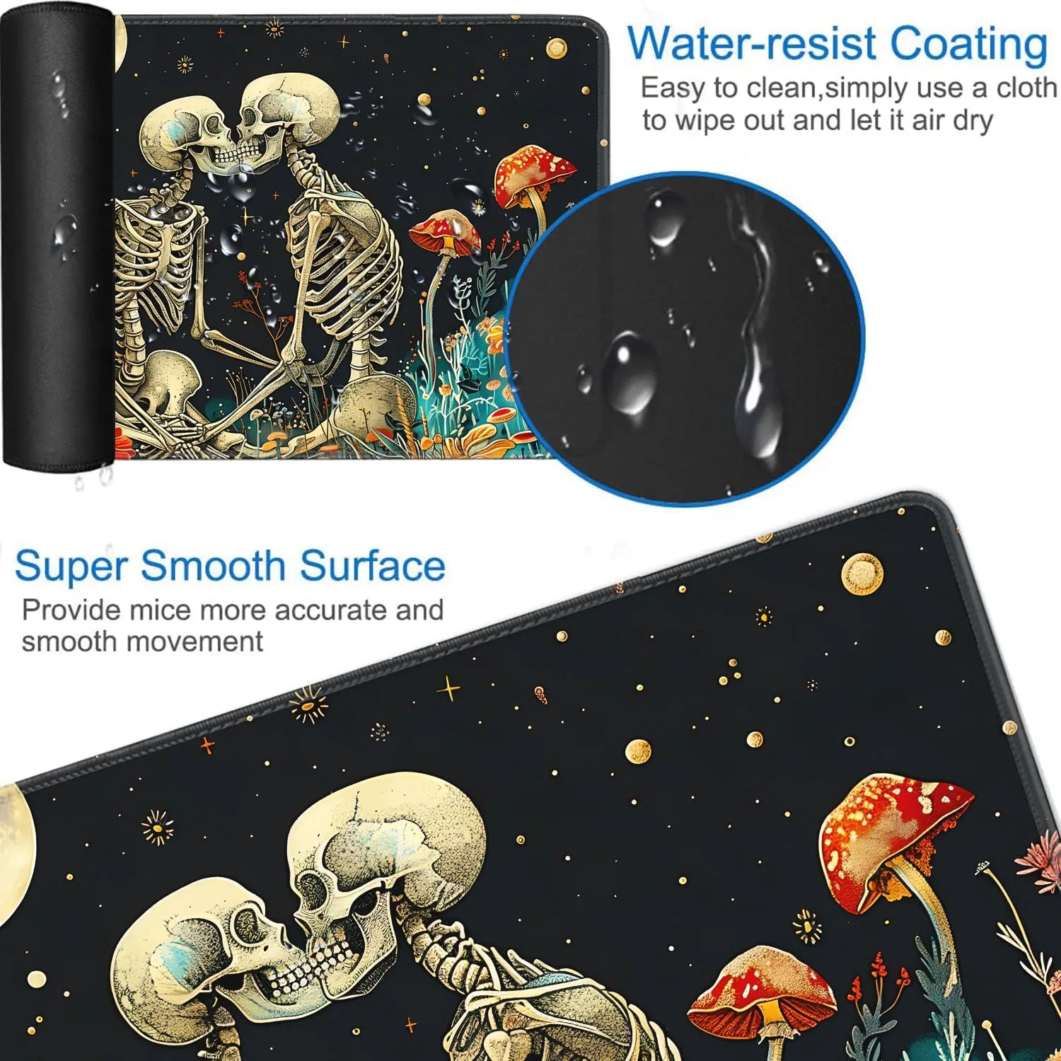 for MTG Playmat   Drawstring Travel Pouch   6 Dice Counter, for Tabletop Trading Card Game Playmats or Mouse Pad, Anti-Slip Rubber 24 x 14 in, Skeleton Kiss for TCG Playmat (No with Zone)
