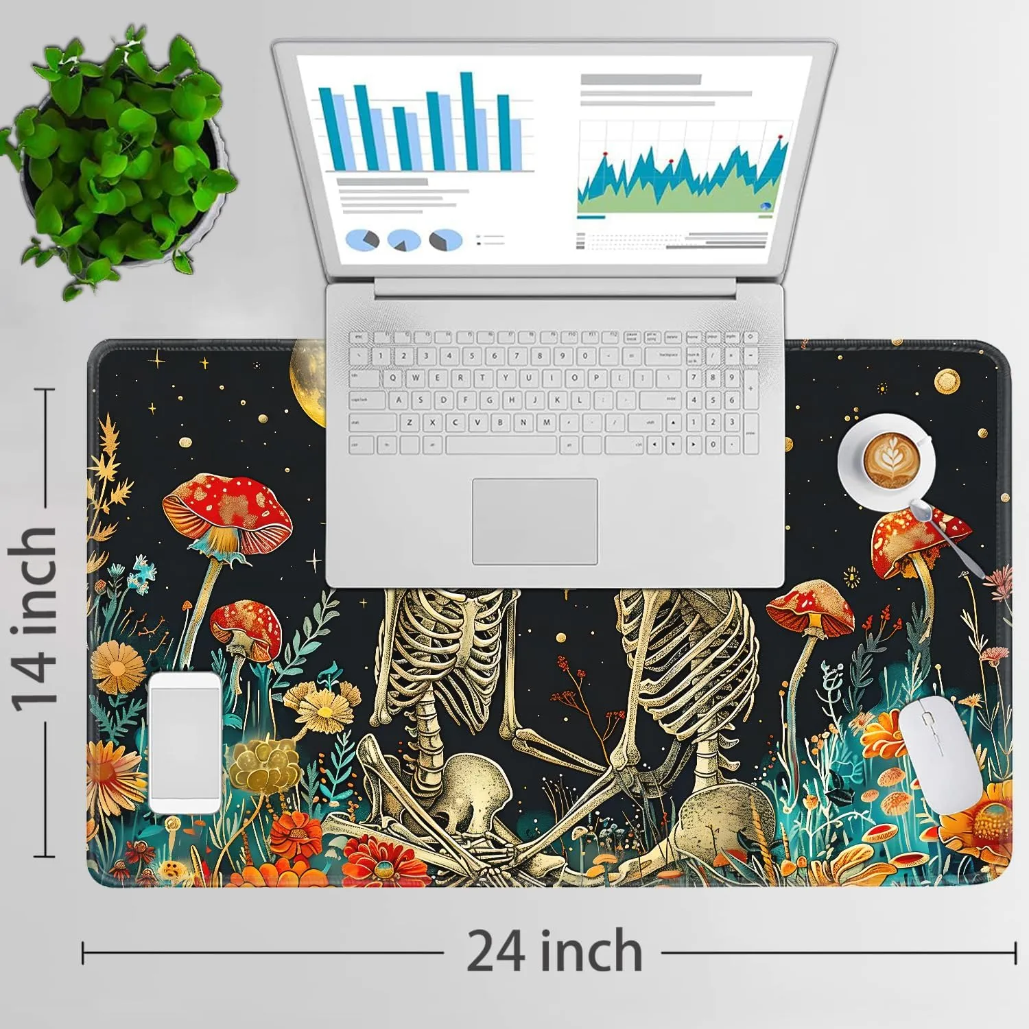 for MTG Playmat   Drawstring Travel Pouch   6 Dice Counter, for Tabletop Trading Card Game Playmats or Mouse Pad, Anti-Slip Rubber 24 x 14 in, Skeleton Kiss for TCG Playmat (No with Zone)