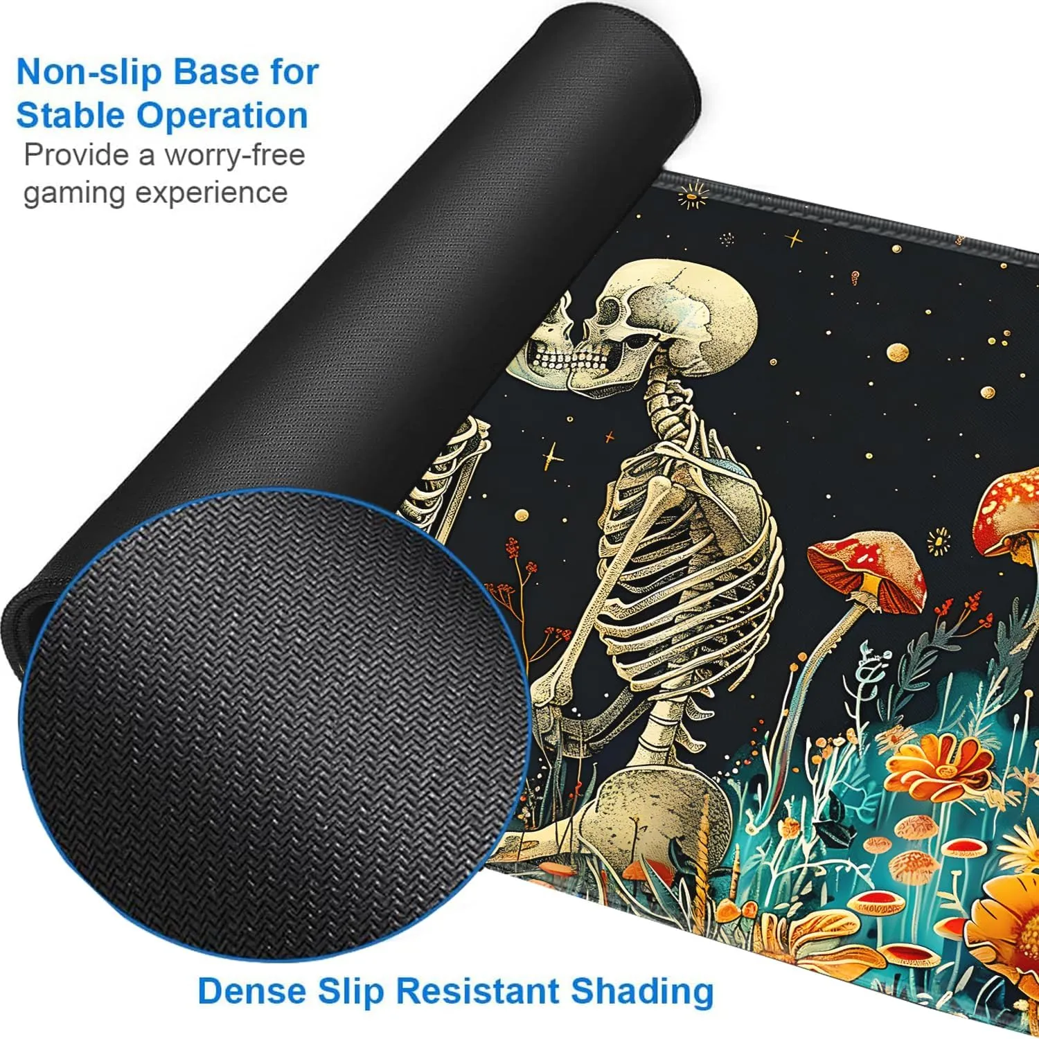 for MTG Playmat   Drawstring Travel Pouch   6 Dice Counter, for Tabletop Trading Card Game Playmats or Mouse Pad, Anti-Slip Rubber 24 x 14 in, Skeleton Kiss for TCG Playmat (No with Zone)