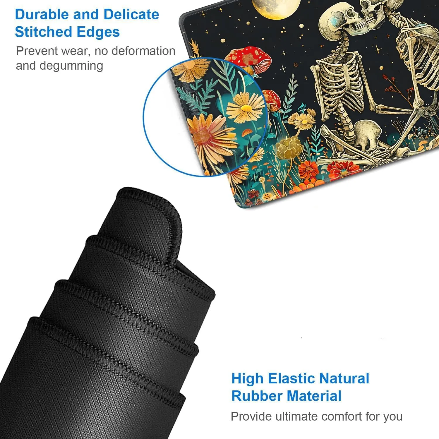 for MTG Playmat   Drawstring Travel Pouch   6 Dice Counter, for Tabletop Trading Card Game Playmats or Mouse Pad, Anti-Slip Rubber 24 x 14 in, Skeleton Kiss for TCG Playmat (No with Zone)