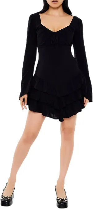 Forever 21 Women's Tiered Bell-Sleeve Mini Dress