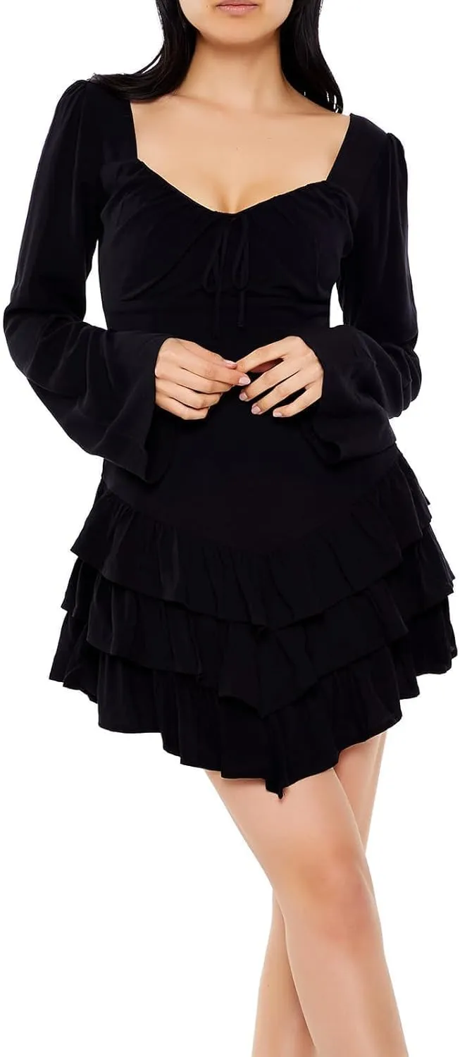 Forever 21 Women's Tiered Bell-Sleeve Mini Dress