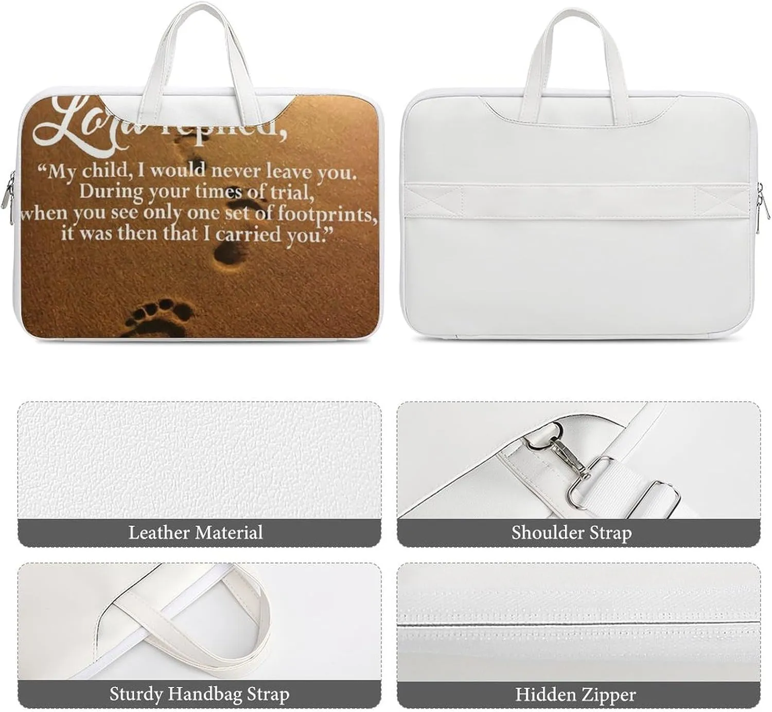 Fresh Sage Green White Leather Computer Bag with Multiple Sizes to Choose From, Convenient to Carry