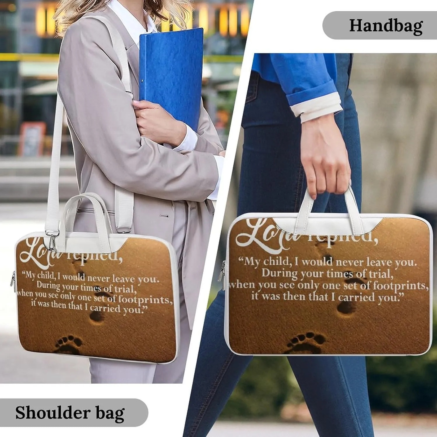 Fresh Sage Green White Leather Computer Bag with Multiple Sizes to Choose From, Convenient to Carry