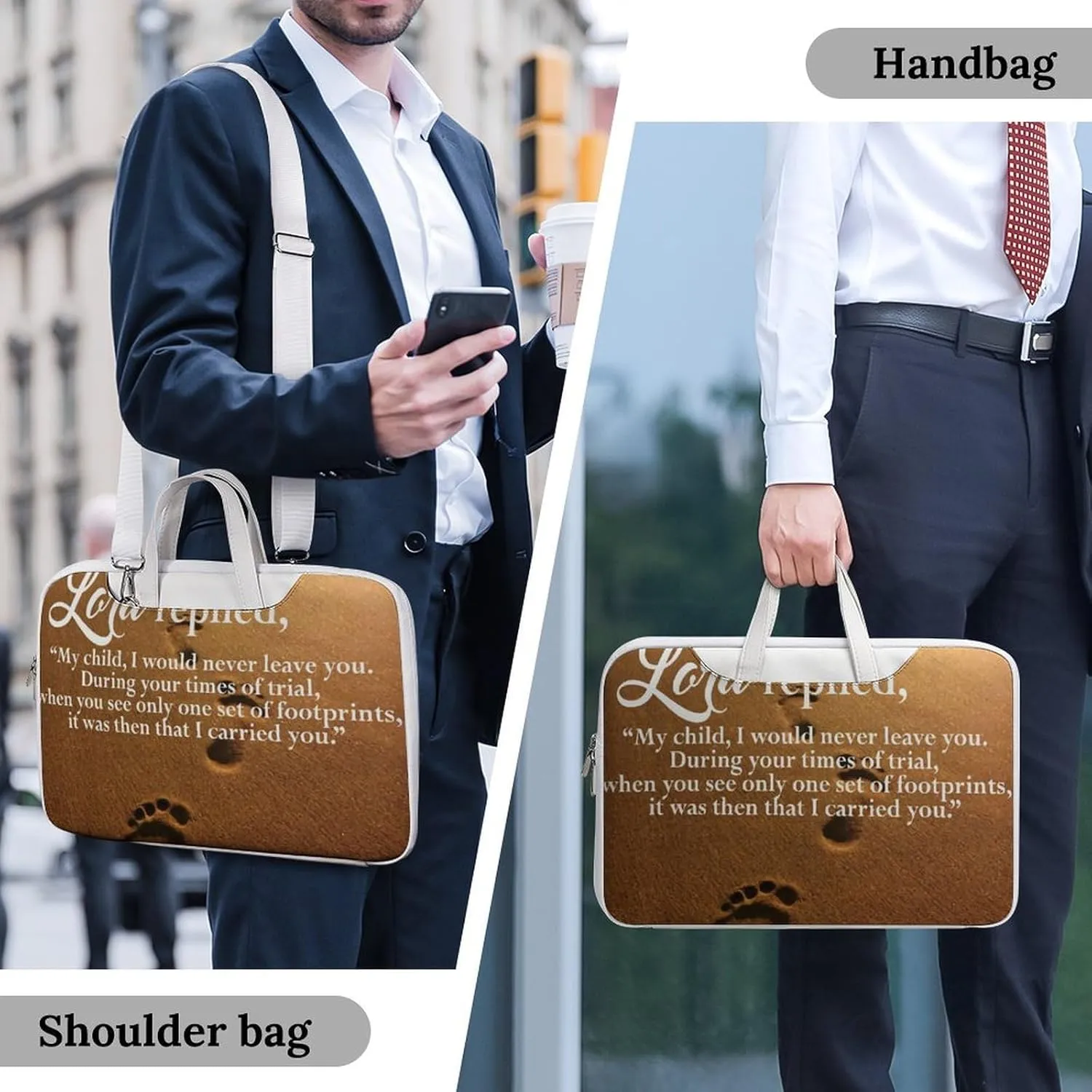Fresh Sage Green White Leather Computer Bag with Multiple Sizes to Choose From, Convenient to Carry