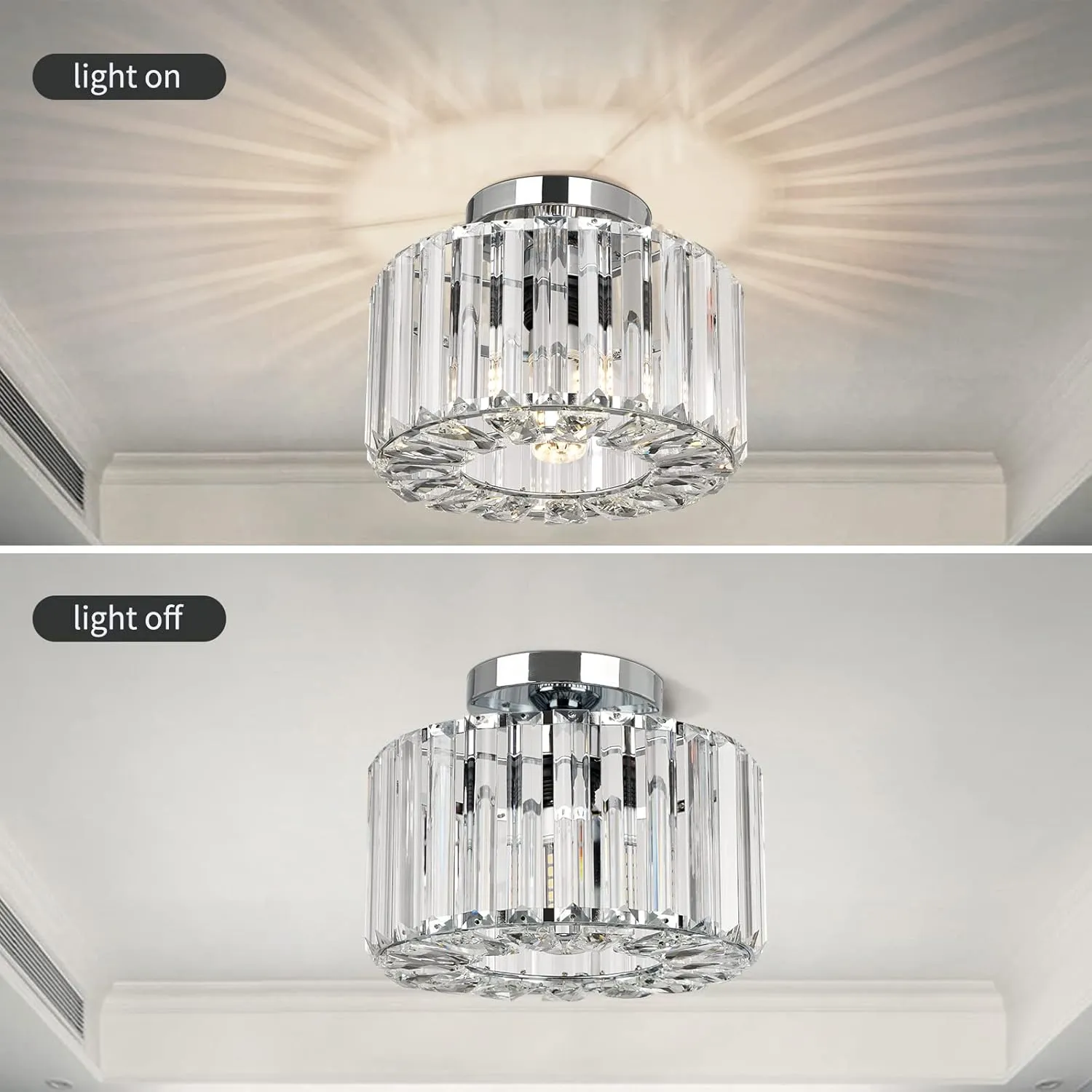 FRIDEKO HOME Semi Flush Mount Ceiling Light Fixture - Crystal Hallway Light Mini Chandelier Modern Light Fixtures Ceiling Mount for Kitchen Bedroom Bathroom Entryway Dining Room