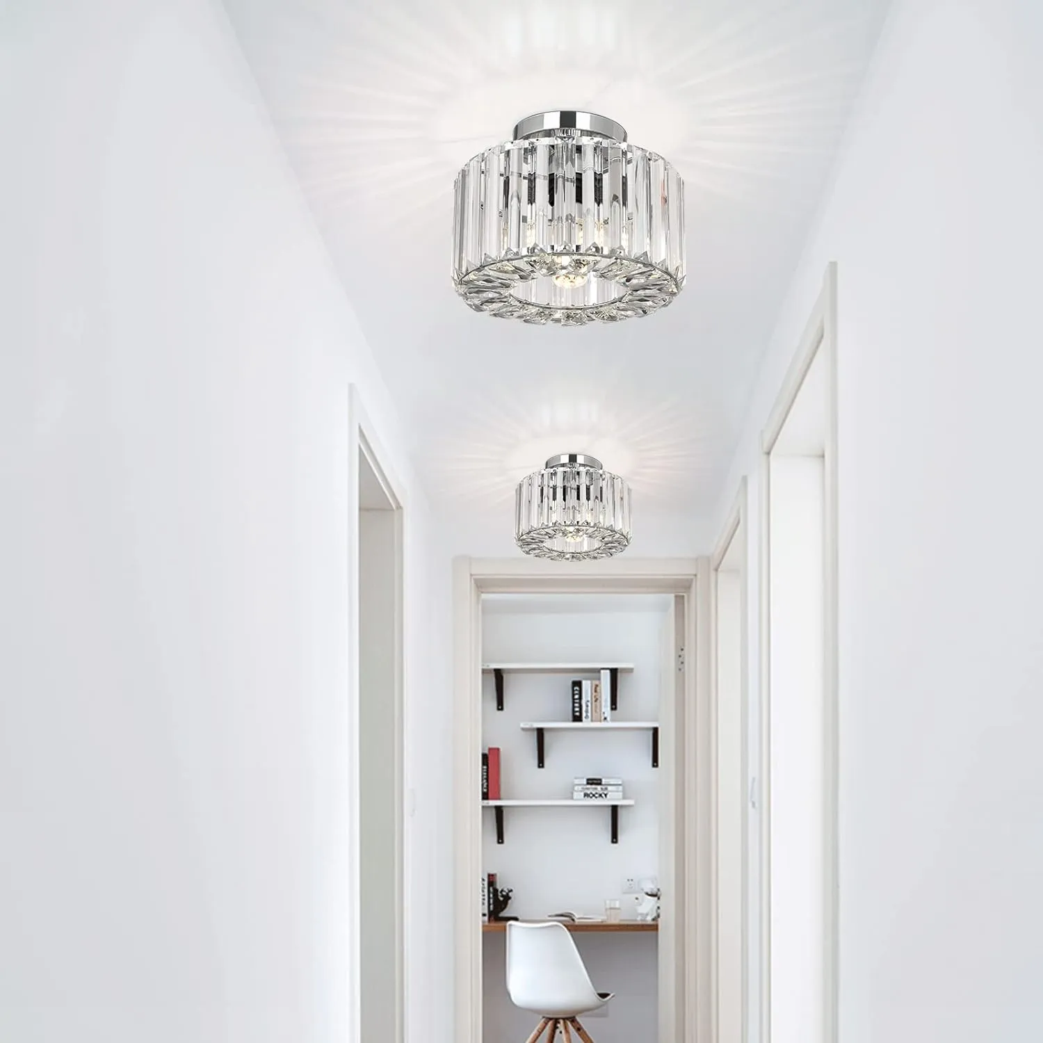 FRIDEKO HOME Semi Flush Mount Ceiling Light Fixture - Crystal Hallway Light Mini Chandelier Modern Light Fixtures Ceiling Mount for Kitchen Bedroom Bathroom Entryway Dining Room