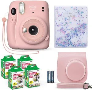 Fujifilm Instax Mini 11 Instant Camera Blush Pink   Fuji Film Value Pack (40 Sheets)   Shutter Accessories Bundle, Incl. Compatible Carrying Case, Quicksand Beads Photo Album 64 Pockets