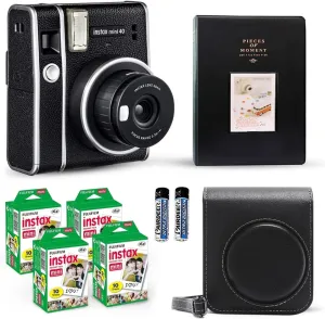 Fujifilm Instax Mini 40 Instant Camera Vintage Black.   Fujifilm Value Pack (40 Sheets)   Shutter Accessories Bundle, includes Vintage Style Compatible Carrying Case, Black Photo Album 64 Pockets