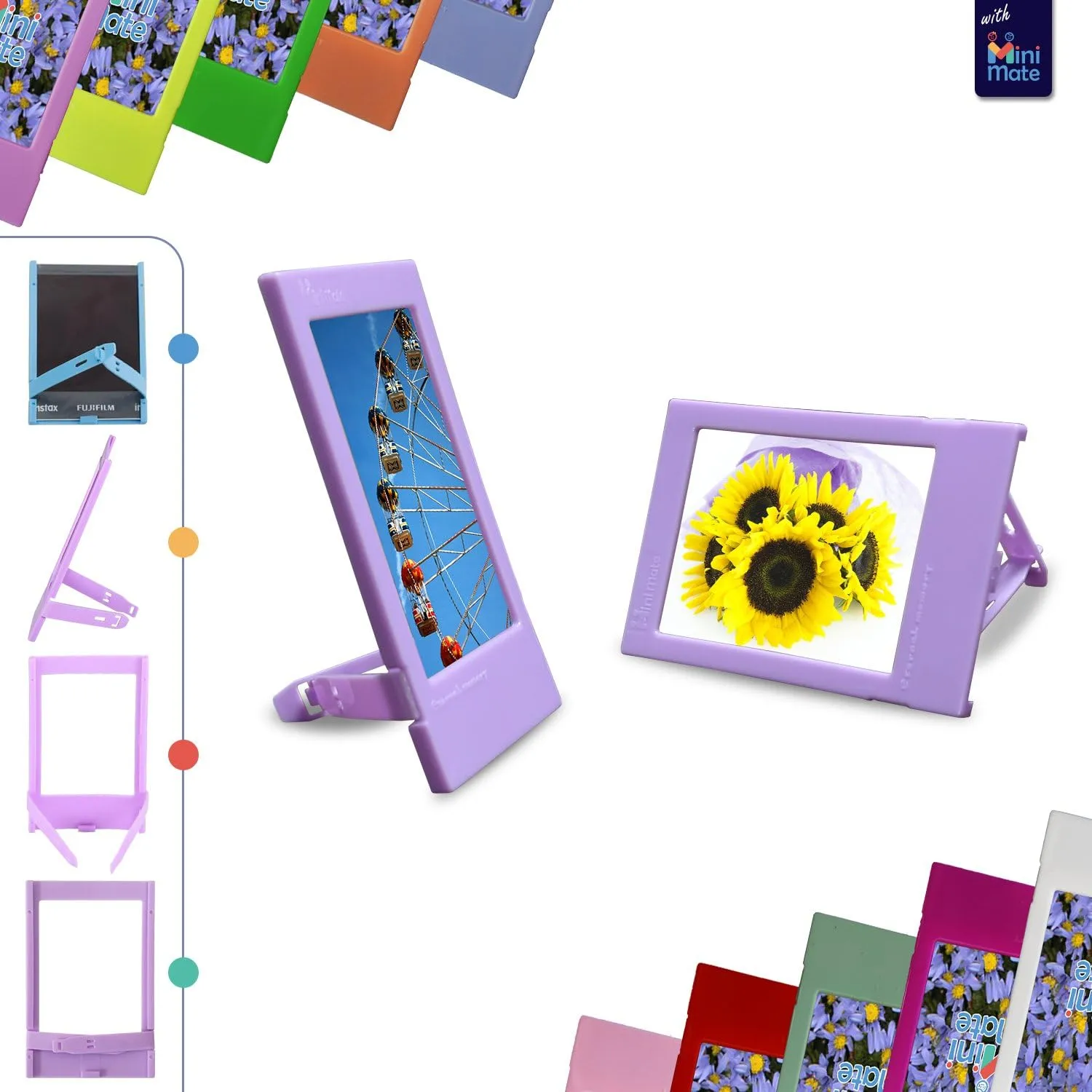 Fujifilm Instax Mini Instant Film (3 Pack, 60 Sheets) 5 Plastic Desk Frames   10 Paper Frames Plus 60 Sticker Frames