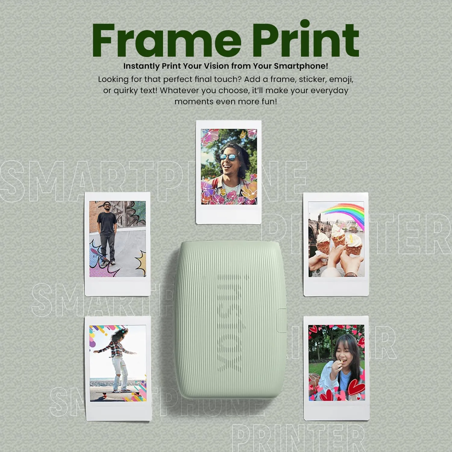 Fujifilm INSTAX Mini Link 3 Smartphone Printer   INSTAX Mini Instant Film (20 Sheets)   USB Wall Charger   BluebirdSales Travel Bag, Photo Album, Microfiber Cleaning Cloth (Sage Green)